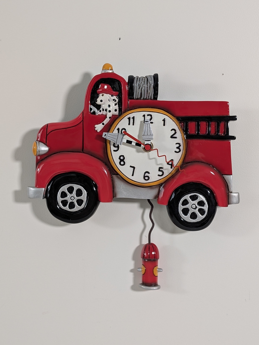 Allen Designs ADP1306 Big Red Fire Truck Dalmation Dog Pendulum Wall Clock